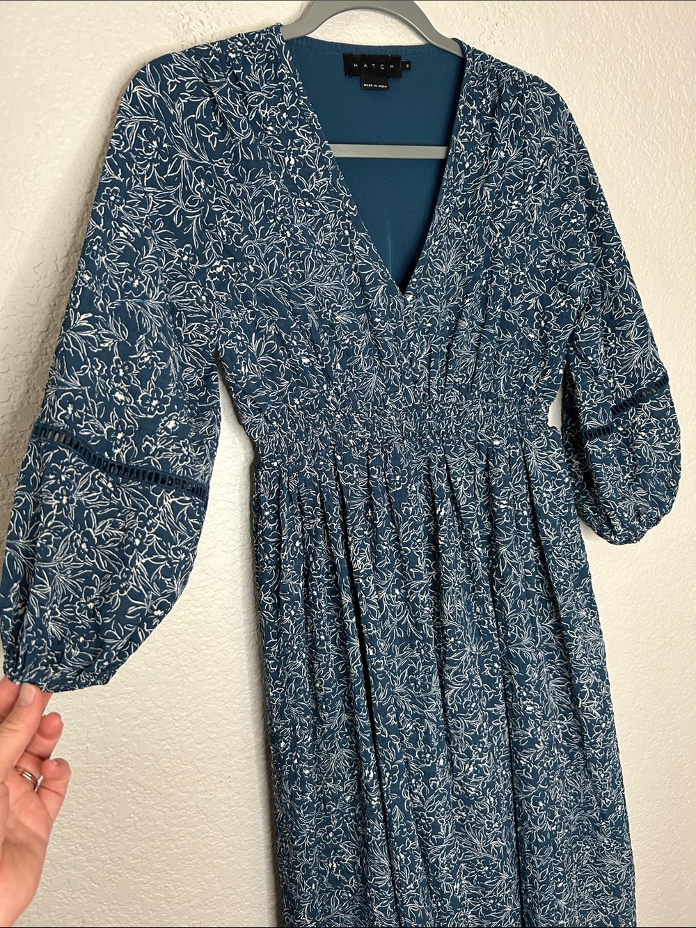 HATCH Blue Floral Smocked Maternity Midi Dress XS V Neck - Picture 3 of 7